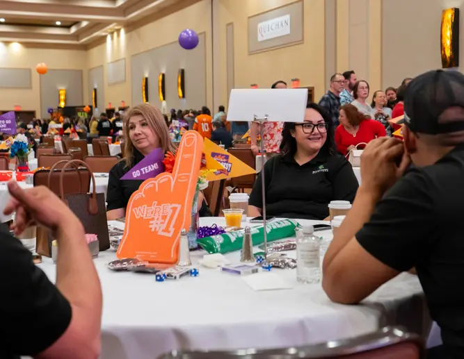 Team members at a company luncheon