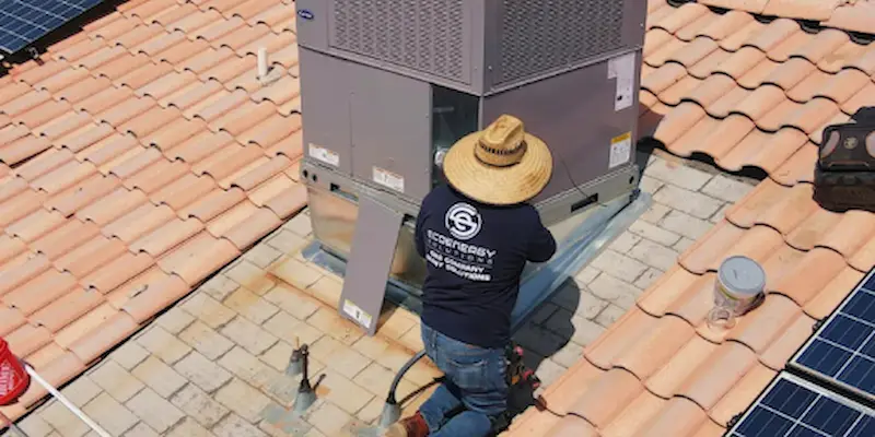 EcoEnergy Air Conditioning Installer on the roof.