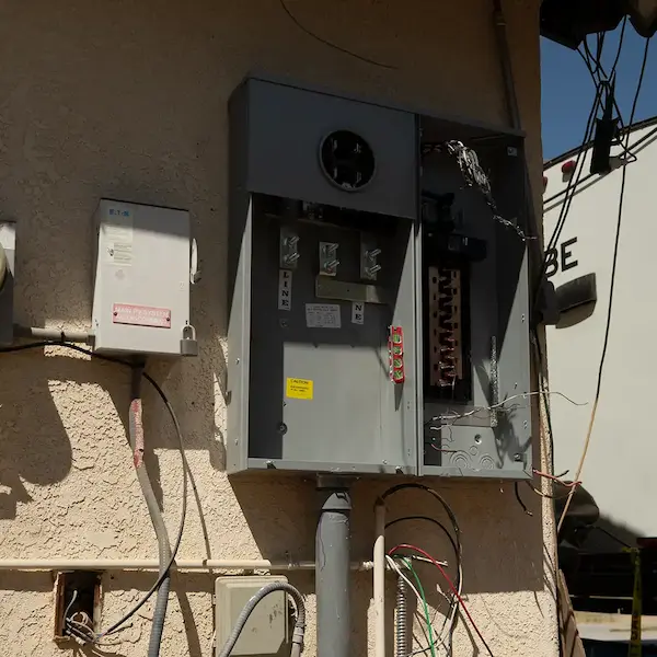Electrician performing a home energy audit with specialized equipment.