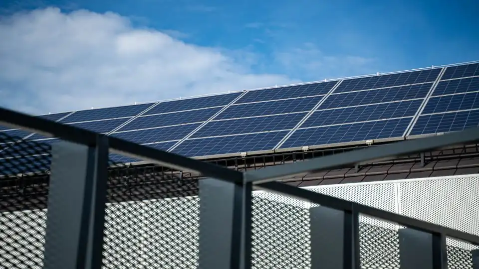 Close-Up of Commercial Solar Panels on a Rooftop
