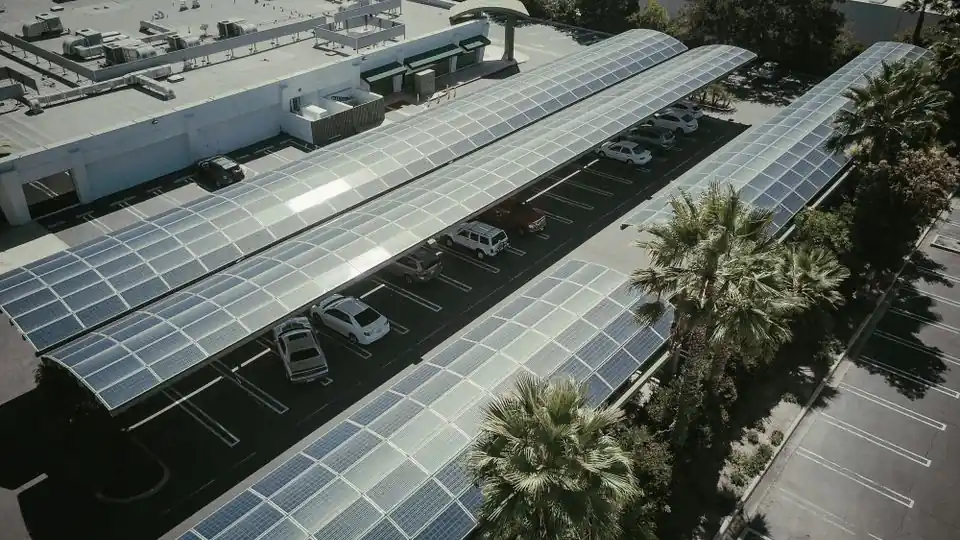 Solar Carport Canopy Over a Commercial Parking Lot