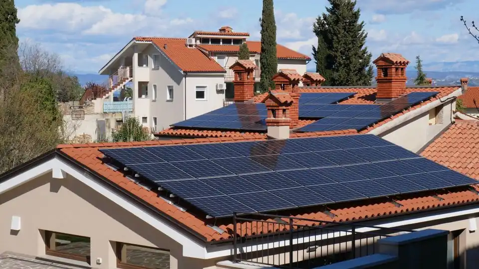 Textured Tesla Solar Roof Tiles Viewed From the Ground
